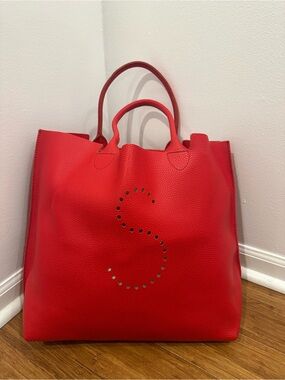 Mark & Graham Red Leather Tote with Perforated 'S' Monogram Accent